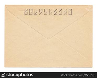 Old yellowed envelope isolated on white background