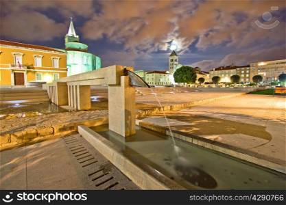 Old Zadar forum fountain night view, Dalmatia, Croatia