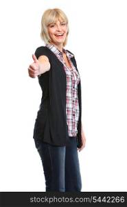 Older woman showing thumbs up gesture