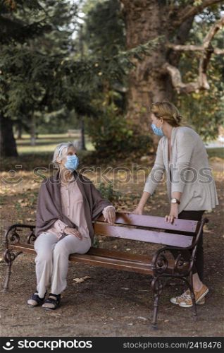 older woman with medical mask woman nursing home