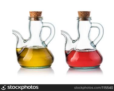 Olive oil and vinegar. Olive oil and vinegar isolated on the white background