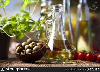 Olive oil bottle, Mediterranean rural theme