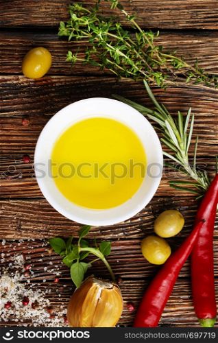 olive oil with salt and aroma spice