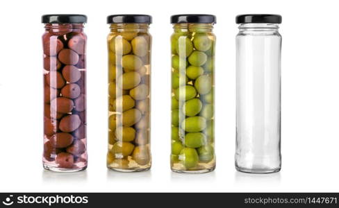 olives bottle on a white background in bottle with clipping path