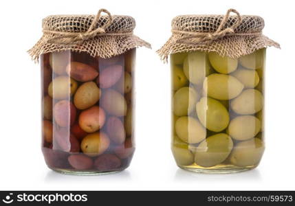 olives bottles on a white background in bottle