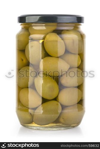 olives bottles on a white background in bottle with clipping path