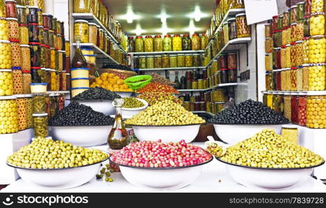 Olives on a market in Morocco, Africa