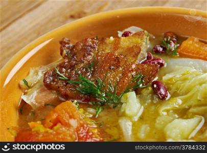 Olla podrida - Spanish stew made from pork and beans,
