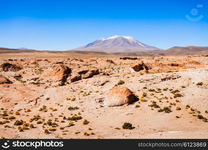 Ollague volcano is a massive stratovolcano on the border between Bolivia and Chile.