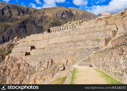 Ollantaytambo Inca ruins in Ollantaytambo town, Peru.
