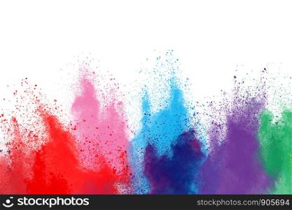 olorful powder explosion on white background. Colored cloud. Colorful dust explode. Paint Holi.