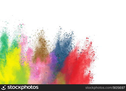 olorful powder explosion on white background. Colored cloud. Colorful dust explode. Paint Holi.