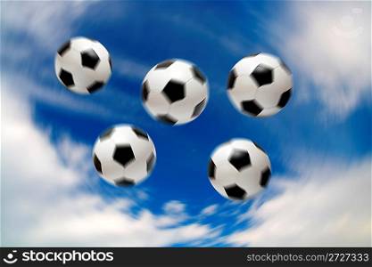 olympic football soccer balls under blue sky with clouds
