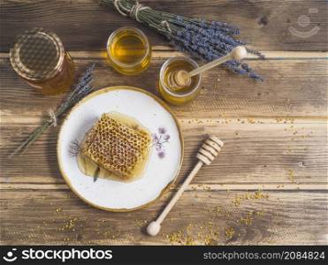 OLYMPUS DIGITAL CAMERA. bunch lavender honey pot honeycomb piece plate table
