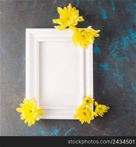 OLYMPUS DIGITAL CAMERA. frame with flowers grunge dark blue background