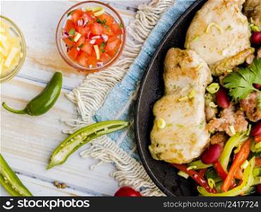 OLYMPUS DIGITAL CAMERA. fried chicken slab with vegetables salsa