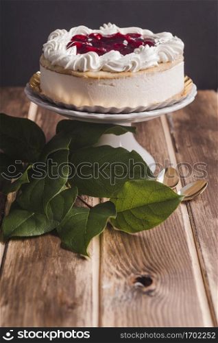 OLYMPUS DIGITAL CAMERA. side view mousse tart with tree branch
