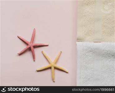 OLYMPUS DIGITAL CAMERA. top view seastars with towels