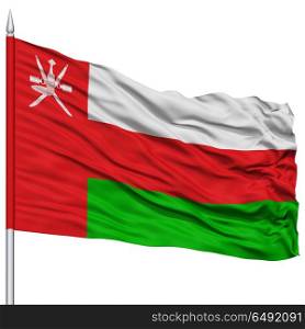 Oman Flag on Flagpole , Flying in the Wind, Isolated on White Background