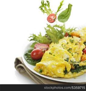 Omelet With Lettuce And Vegetables ,Close Up