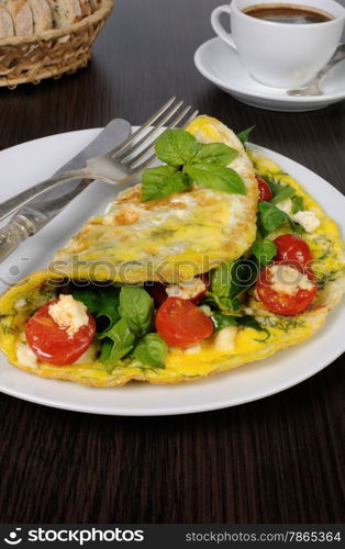 Omelet with spinach, basil, dill, cherry tomatoes and cheese Adyg&#xA;&#xA;