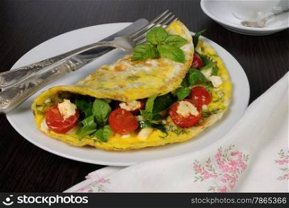 Omelet with spinach, basil, dill, cherry tomatoes and cheese Adyg&#xA;&#xA;