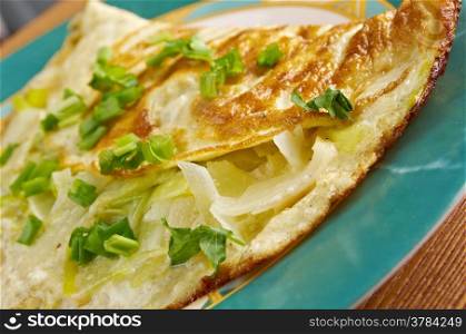 Omelette with fresh leek - Omelette aux Poireaux .traditional french snack