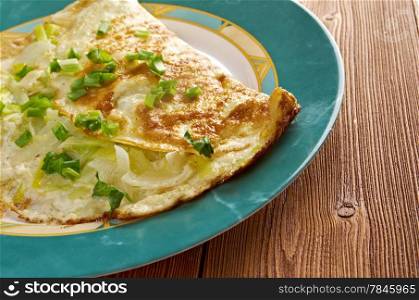 Omelette with fresh leek - Omelette aux Poireaux .traditional french snack