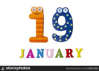 On 19 January, on a white background, numbers and letters. Calendar.. On 19 January, on a white background, numbers and letters.