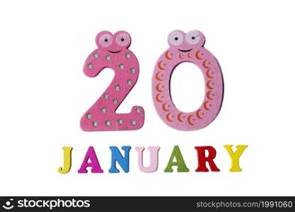 On 20 January, on a white background, numbers and letters. Calendar.. On 20 January, on a white background, numbers and letters.