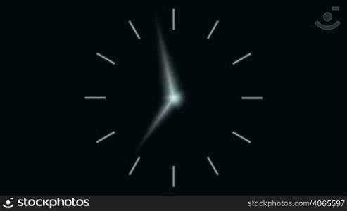 On a black background clock dial without digits. Arrows rotate rapidly. The clip can be looped.