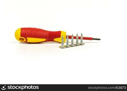 On a light background is a screwdriver with a cross-shaped tip and self-cutters of the same size