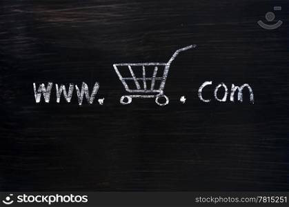 On-line shopping concept drawn with chalk on a blackboard