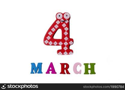 On March 4, on a white background, numbers and letters. Calendar.. On March 4, on a white background, numbers and letters.