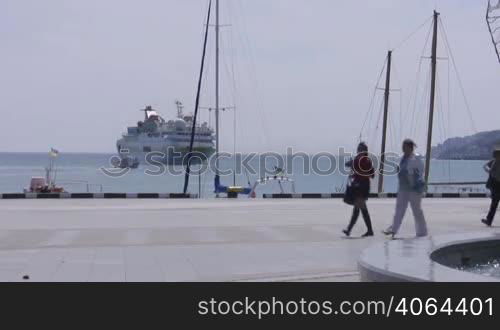 On quay of the black sea on april, 28 2009 in Yalta, Ukraine.