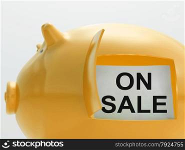 On Sale Piggy Bank Showing Discounts And Promotion