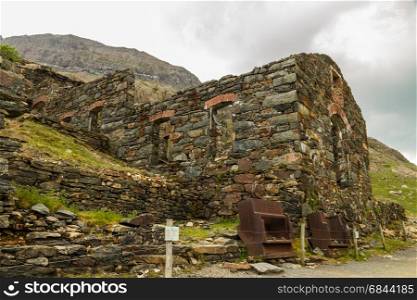 On Snowdon with ruins of the Brittania Copper Mine. Snowdonia, Wales, United Kingdom.