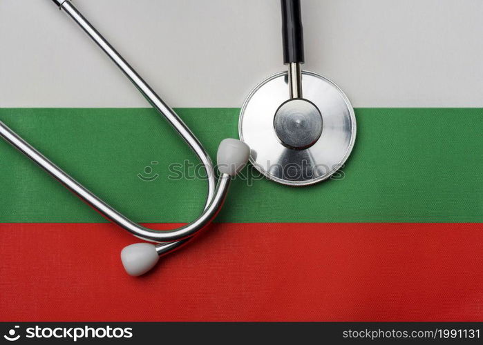 On the flag of Bulgaria is a stethoscope. The concept of medicine.. On the flag of Bulgaria is a stethoscope.