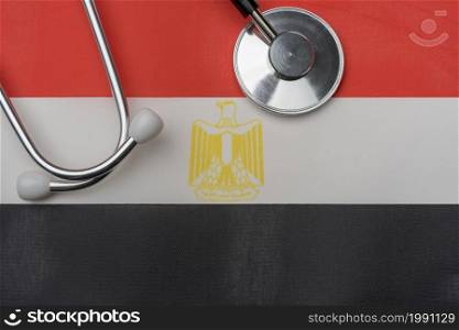 On the flag of Egypt is a stethoscope. The concept of medicine.. On the flag of Egypt is a stethoscope.