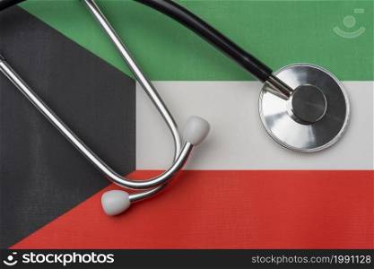 On the flag of Kuwait is a stethoscope. The concept of medicine.. On the flag of Kuwait is a stethoscope.