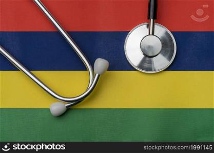 On the flag of Mauritius is a stethoscope. The concept of medicine.. On the flag of Mauritius is a stethoscope.