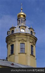 On the top of church in Petropavlovskaya krepost, St-Petersburg, Russia