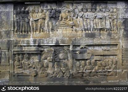 On the wall of Borobudur, Java, Indonesia