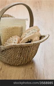 one basket on wooden background