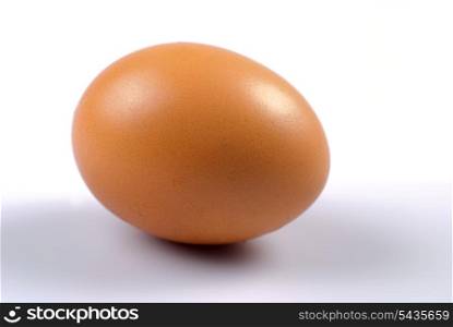 One beige egg isolated on white. Close up