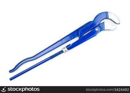 One big blue adjustable pliers and white background.