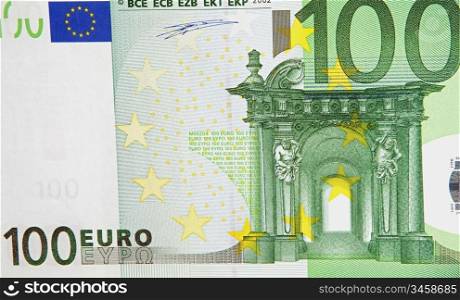 One bill of one hundred of euros a over white background