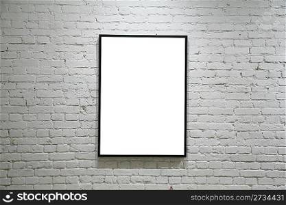 one black frame on white brick wall