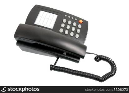 One black telephone isolated on white background.