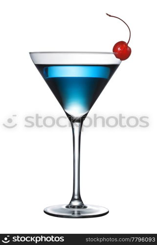 One blue cocktail martini isolated (pen clip path included)